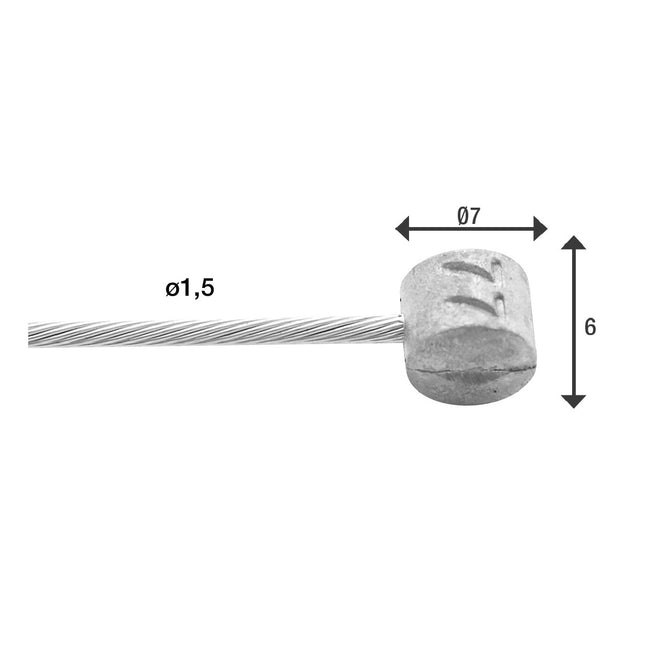 Bremskabel 1,5 mm–2 m Edelstahl, Tonnenippel, pro 100 Stück